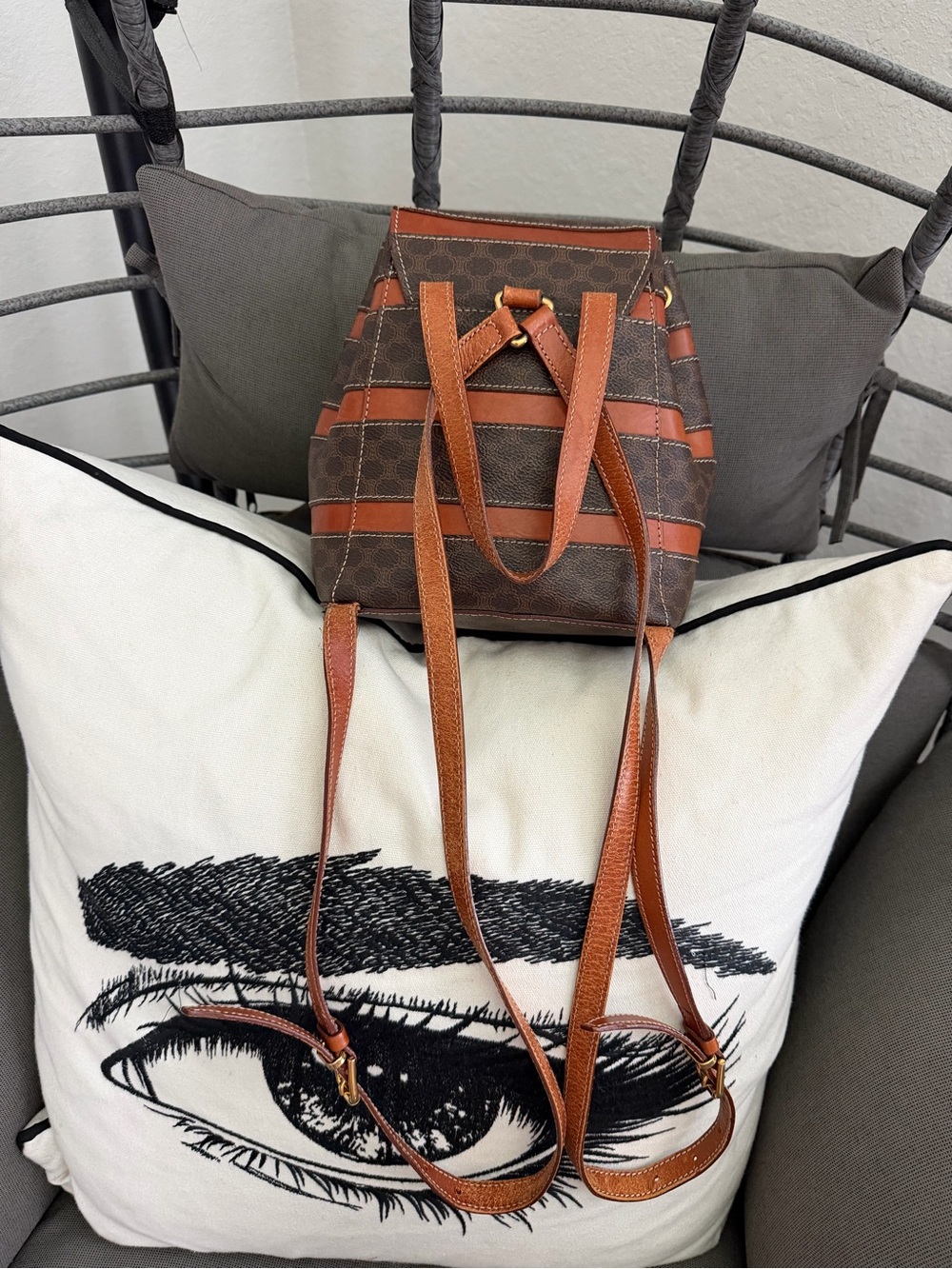 Celine Brown & Tan Striped Mini Backpack - Picture 9 of 10